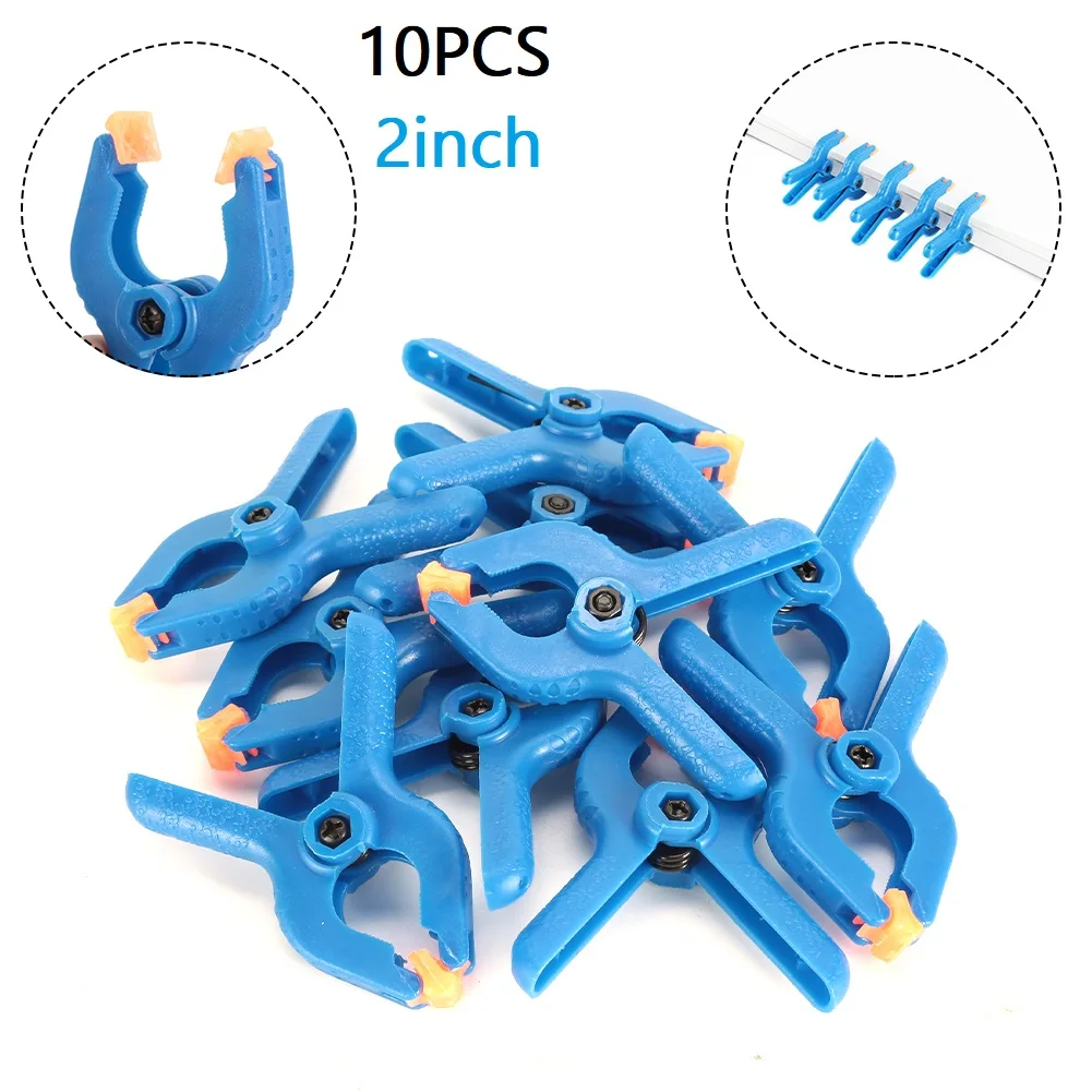 10pcs 2in Spring Clamps Woodworking Tools Plastic Nylon Grip Cramps Jaw Opening For Paper Cutting, Canvas And Plain Cloth