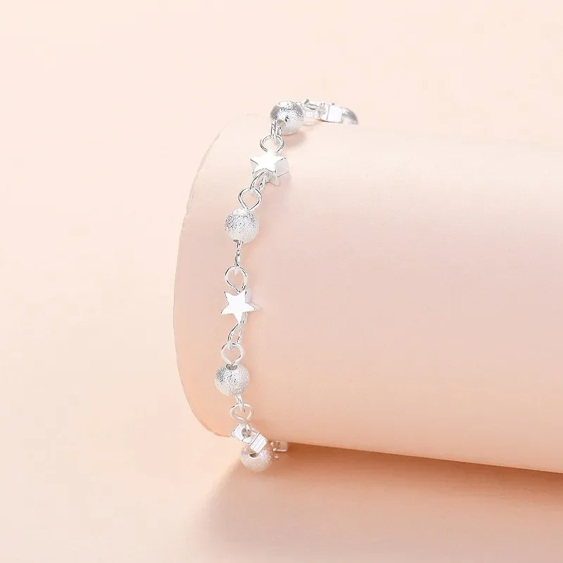 Pulsera de plata de ley 925 con estrellas para mujer, brazalete con cuentas esmeriladas de diseño coreano, joyería para fiesta y boda, regalo