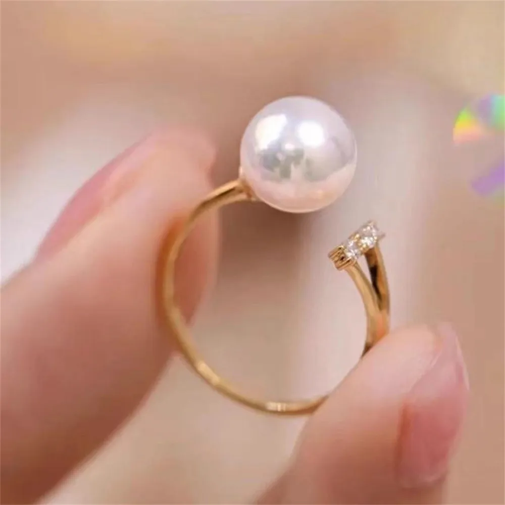 

S925 Silver Sterling Ring Inlaid Zirconia Half Hole Pearl Ring Base Resizable Design DIY Handmade Fine Jewelry Ring Accessories
