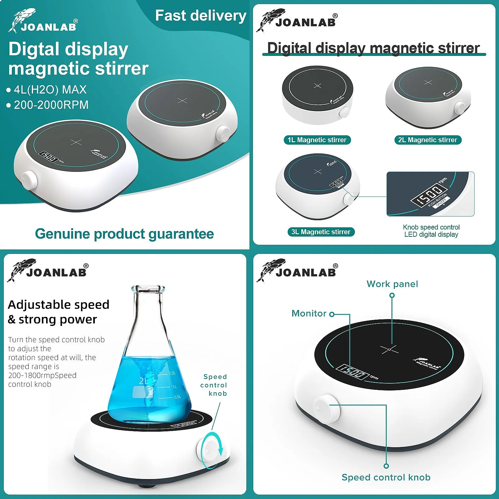 110V-220V Digital Display Magnetics Stirrer Lab Mixer 2000rpm 2000mL with Stir Bar