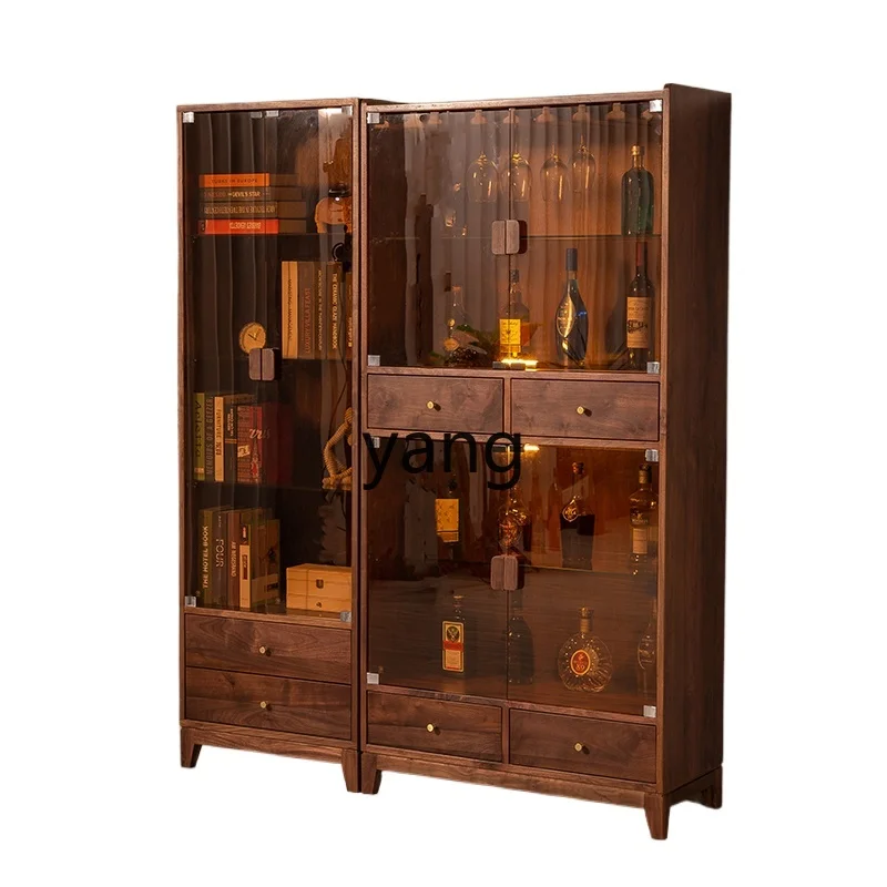 

CX Modern Light Luxury Black Walnut Frameless Glass Door Wine Cabinet Side Cabinet