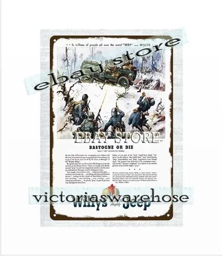 1940er Jahre WW2 Bastogne Or Die Auto Militärkrieg Kunst Metall Blechschild Dekor