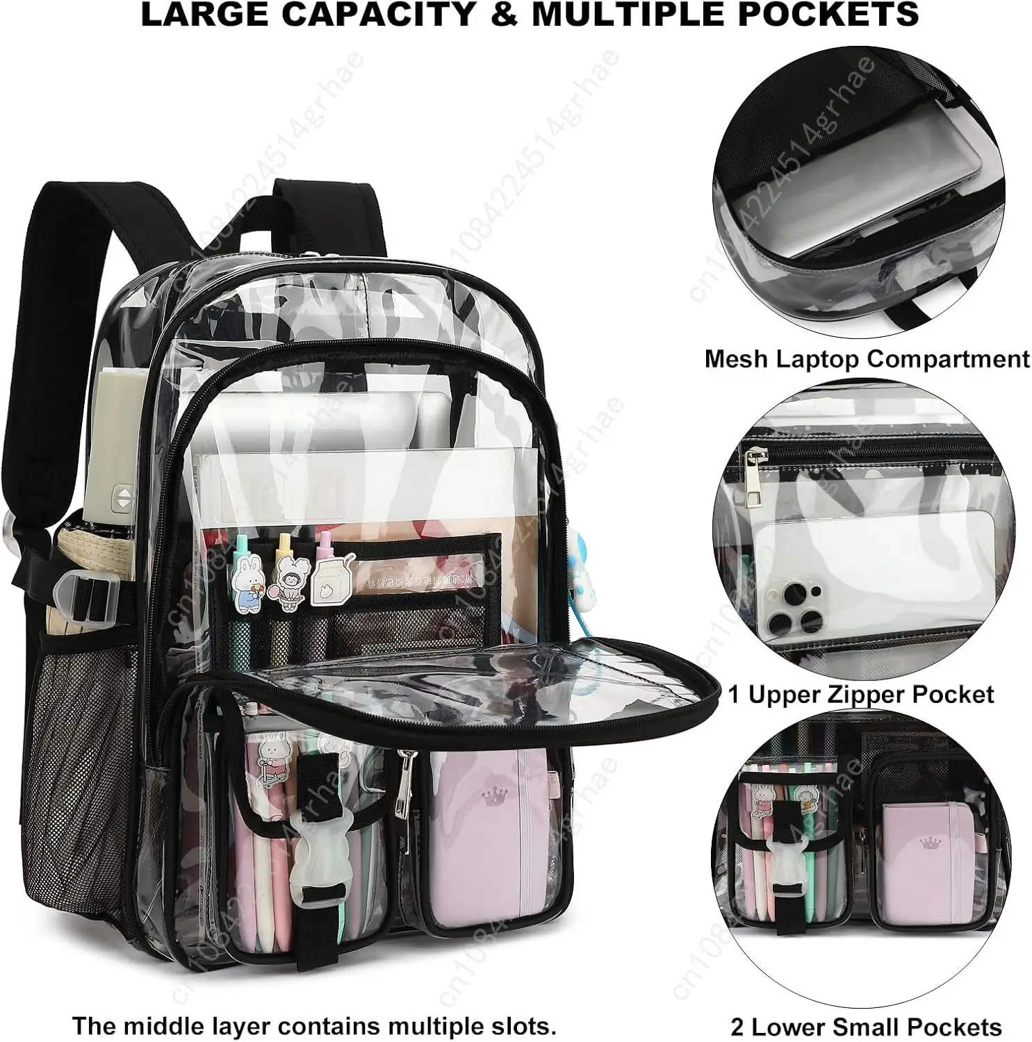 Clear Backpack Heavy Duty Transparent Backpacks Stadium Approved for School Work Sport Travel (Grey)