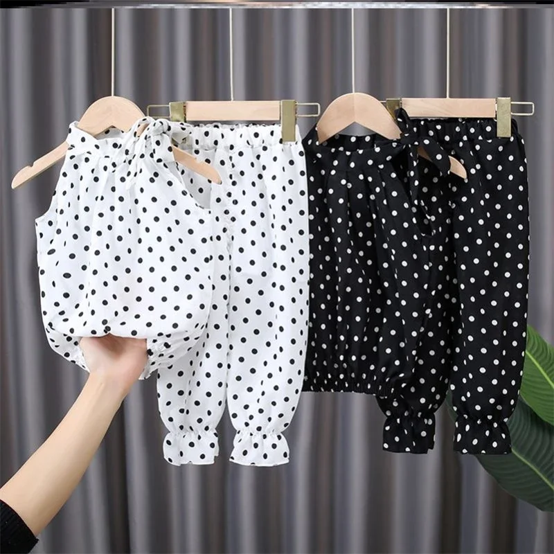 

Baby Girls Clothing Sets Polka Dot Chiffon Shirts+Pants Outfits