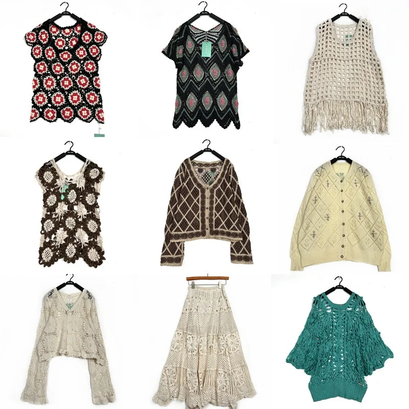 

Handmade Vintage Early Autumn Hollow out Hook Flower Forest System Countryside Sle Sweater Coat Lazy Sle Women's Knitwear