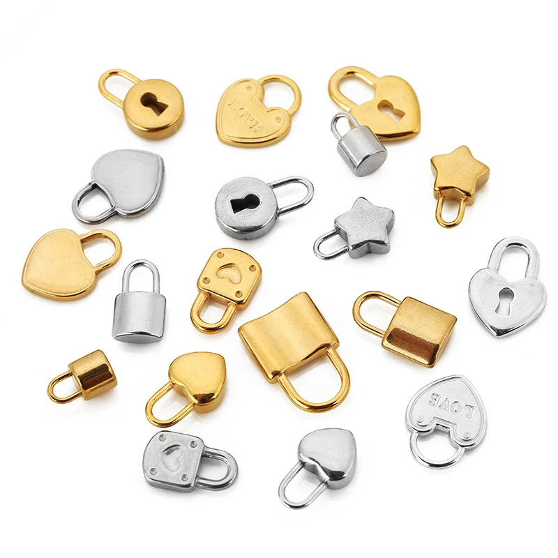 5pcs 16 Style Stainless Steel Heart Key Lock Charms for DIY Necklace Bracelet Accessories Making Couple Pendant Jewelry Finding
