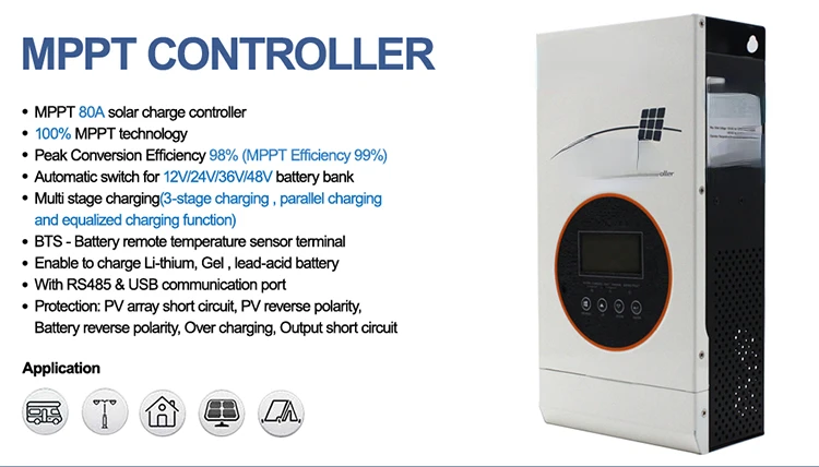 Charge Discharge 80A 100 Amp 36V 48V with Max PV Input 150VDC MPPT Solar Controller Charger Regulator