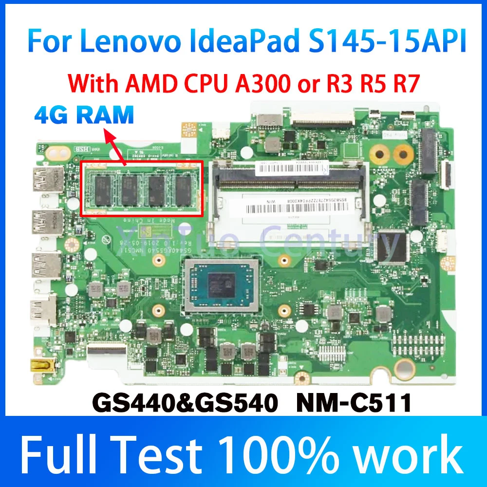 

NM-C511 NMC511 For Lenovo Ideapad S145-15API Laptop Motherboard With A300 R3-3200 R5-3500 R7-3700 CPU 4GB RAM. 100% tested work