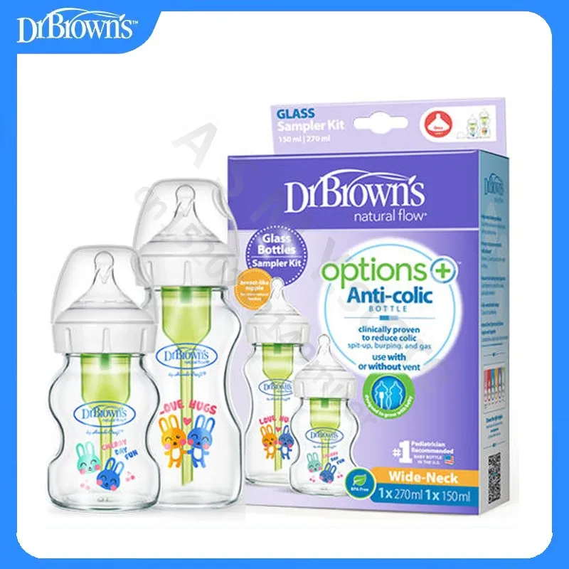 Dr. Brown's newborn glass baby bottle, wide diameter, anti-colic, gas-liquid separation 150ML + 270ML combination set