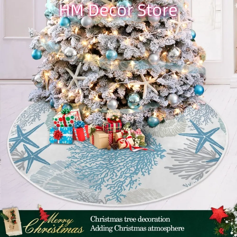 تنورة شجرة عيد الميلاد على الشاطئ وزينة عيد الميلاد الساحلية تنورة زرقاء من الخيش صغيرة لشجرة 4 أقدام 36 بوصة #2