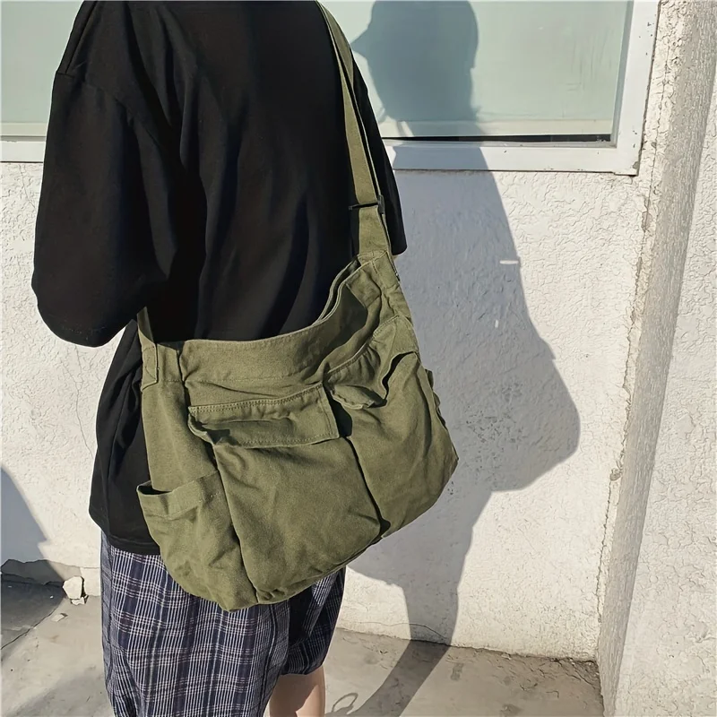 Stylish Canvas Messenger Bag Perfect for Casual Travel Everyday Use Multi Pocket Shoulder Bag