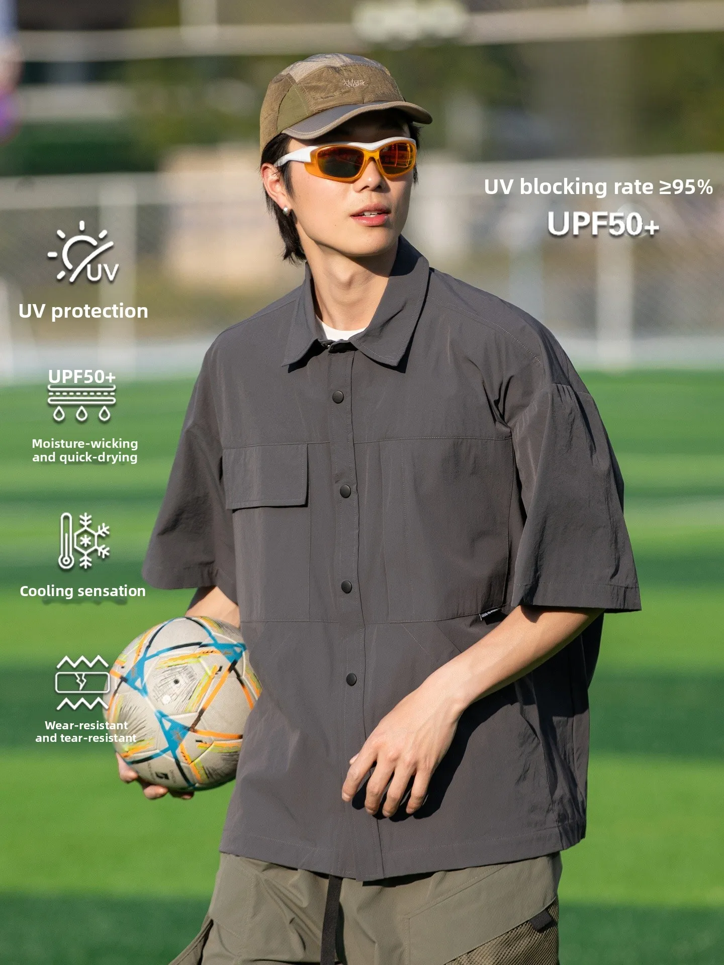 

Outdoor Men's Loose Fit Short Sleeve Shirt Breathable Quick Dry UV Protection Cooling Workwear Nylon Fabric Summer Casual Shirt