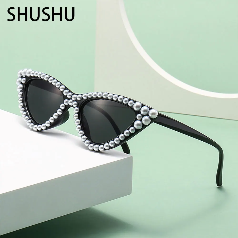 W16 Fashion Triangle Cat Eye Pearl Women's Sunglasses 2023 New Women's Sunglasses Versatile Sunglasses Sunvisors UV400