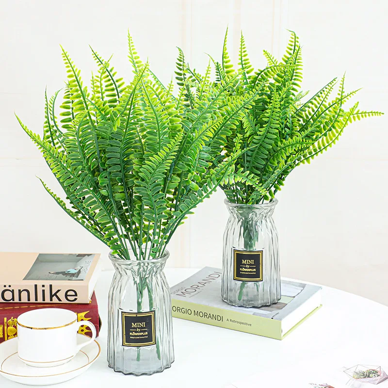 4/8pcs Artificial Plants Plastic Persian Fern Leaves For Home Wedding Party Balcony Decor Flowers Arrangement Bride Bouquet Prop
