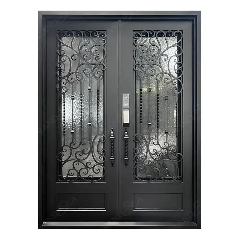 Modern Screen Main Entry Rod House Storm Security Black Single Double Modern Wrought Cost Iron Front Doors