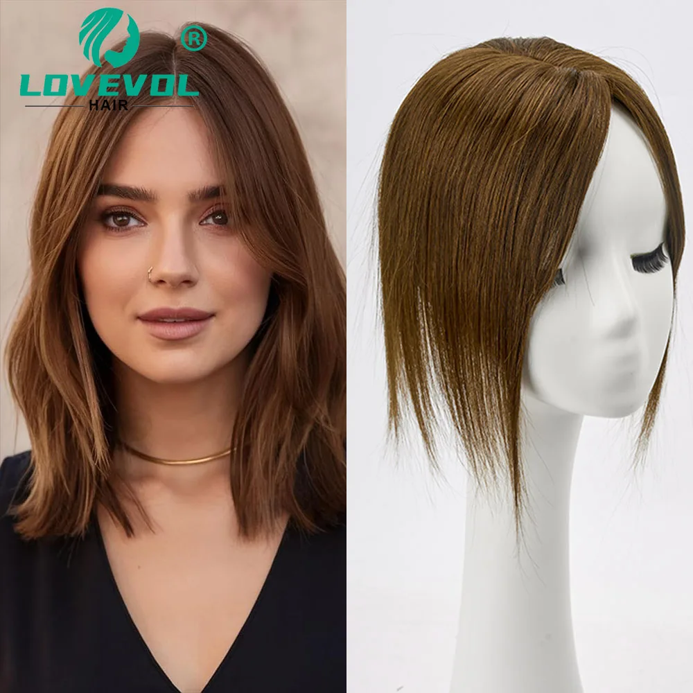 Lovevol 7*11CM Middle Brown Natural Looking Real Virgin Human Hair Topper For Women With Hair Loss Hairpiece with 3 Secure Clips