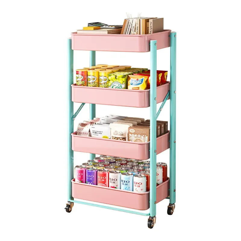 Foldable Multi Tier Rolling Trolley Organizer Cart Kitchen Home Bedroom Books Snacks Portable Storage Cart Wheels Furniture image 5