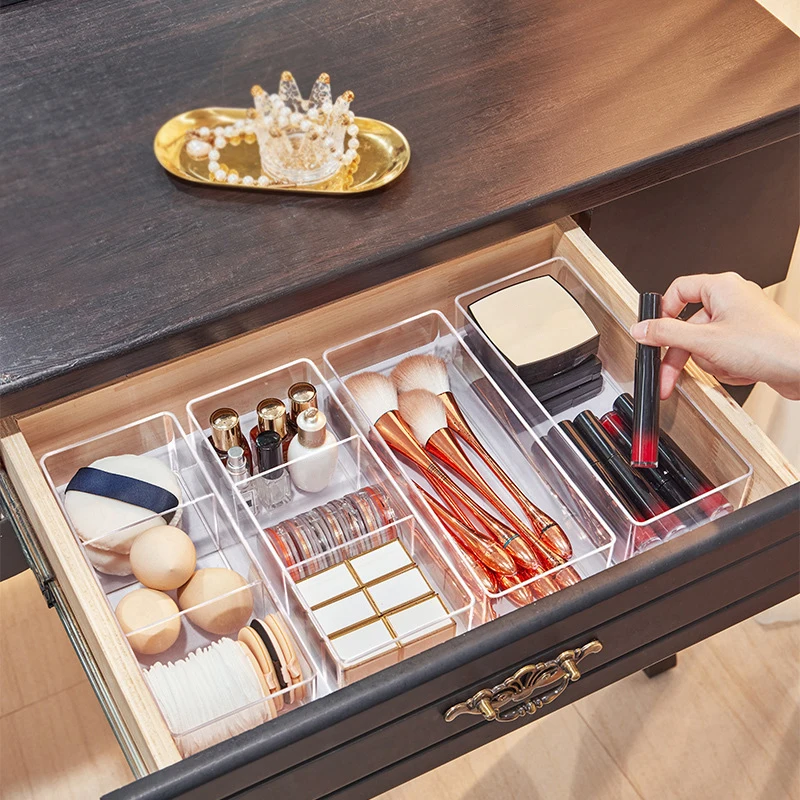 1/3 Grid Clear Acrylic Storage Box Dressing Table Cosmetics Lipstick Sorting Drawer Sundries Compartment Organizer