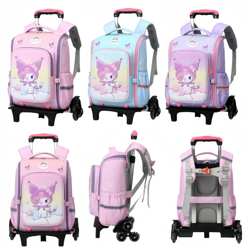 

Sanrio Kuromi Student Trolley School Bags All-in-one Space Pack Cartoon Anime Large Capacity Portable Backpack Cute Schoolgirl