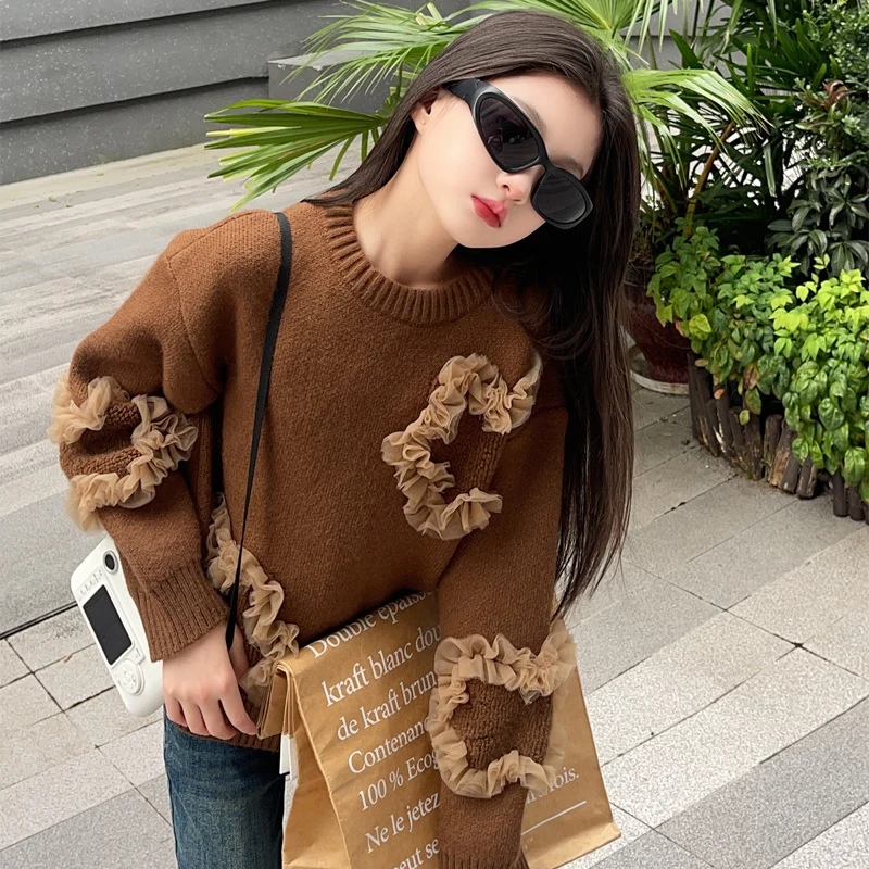 

Kids Sweater 4-14Y Girl Autumn Korean Sweater Children Clothing Embroidery Short Easy Knitting 2025 AW Loose Simple Sweaters
