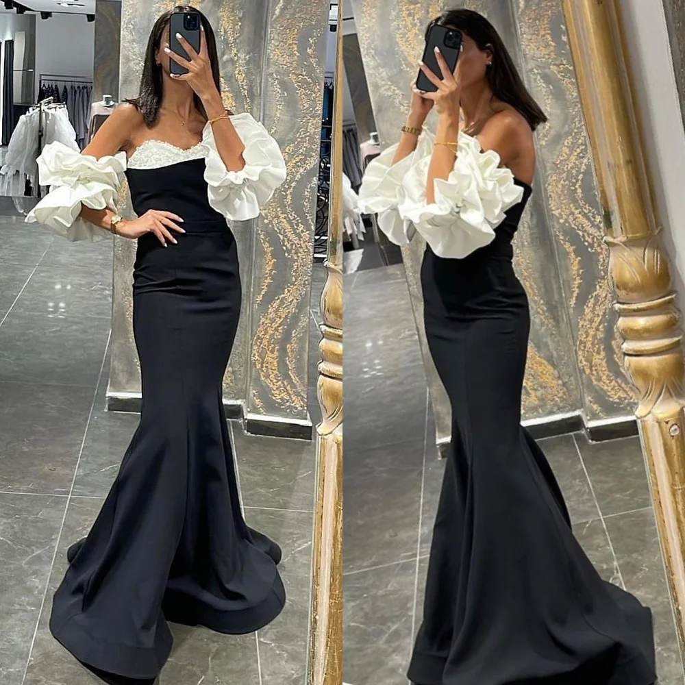 Customized  Ball Mesprit Exquisite Off-the-shoulder Mermaid Evening Dresses Lace Fold Hugging S Celebrity Saudi Arabia