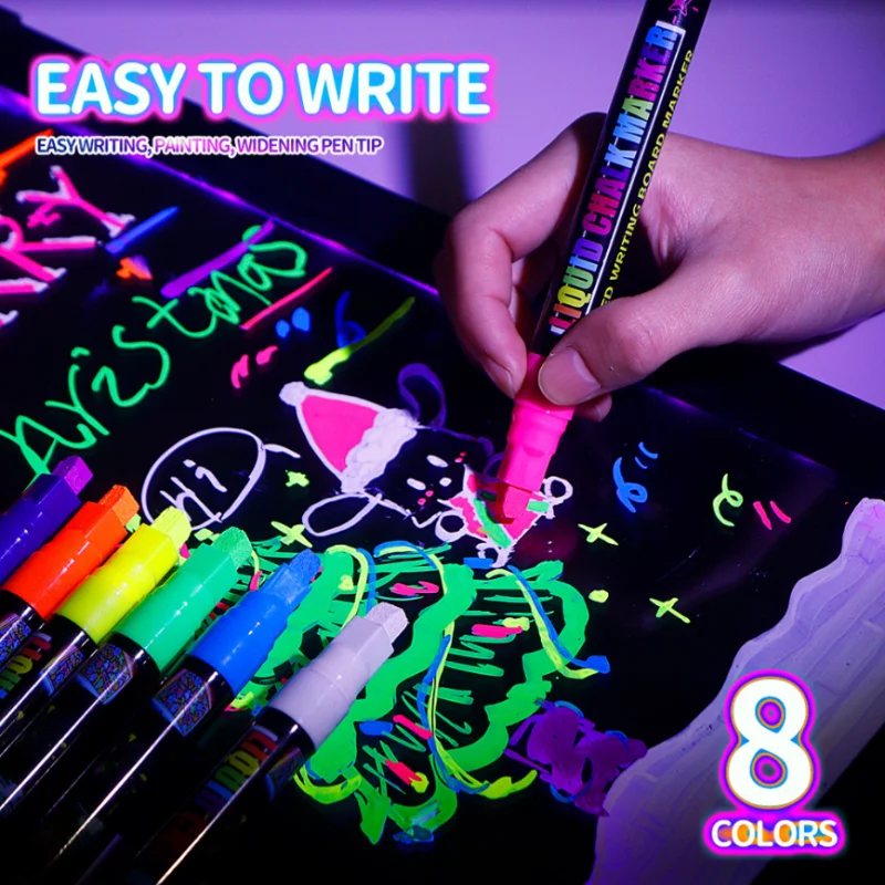 8 Colors Liquid Chalk Markers Led Fluorescent Board Writing Marker Water-based Ink Dust-free Hdoodle Advertising Erasable Marker