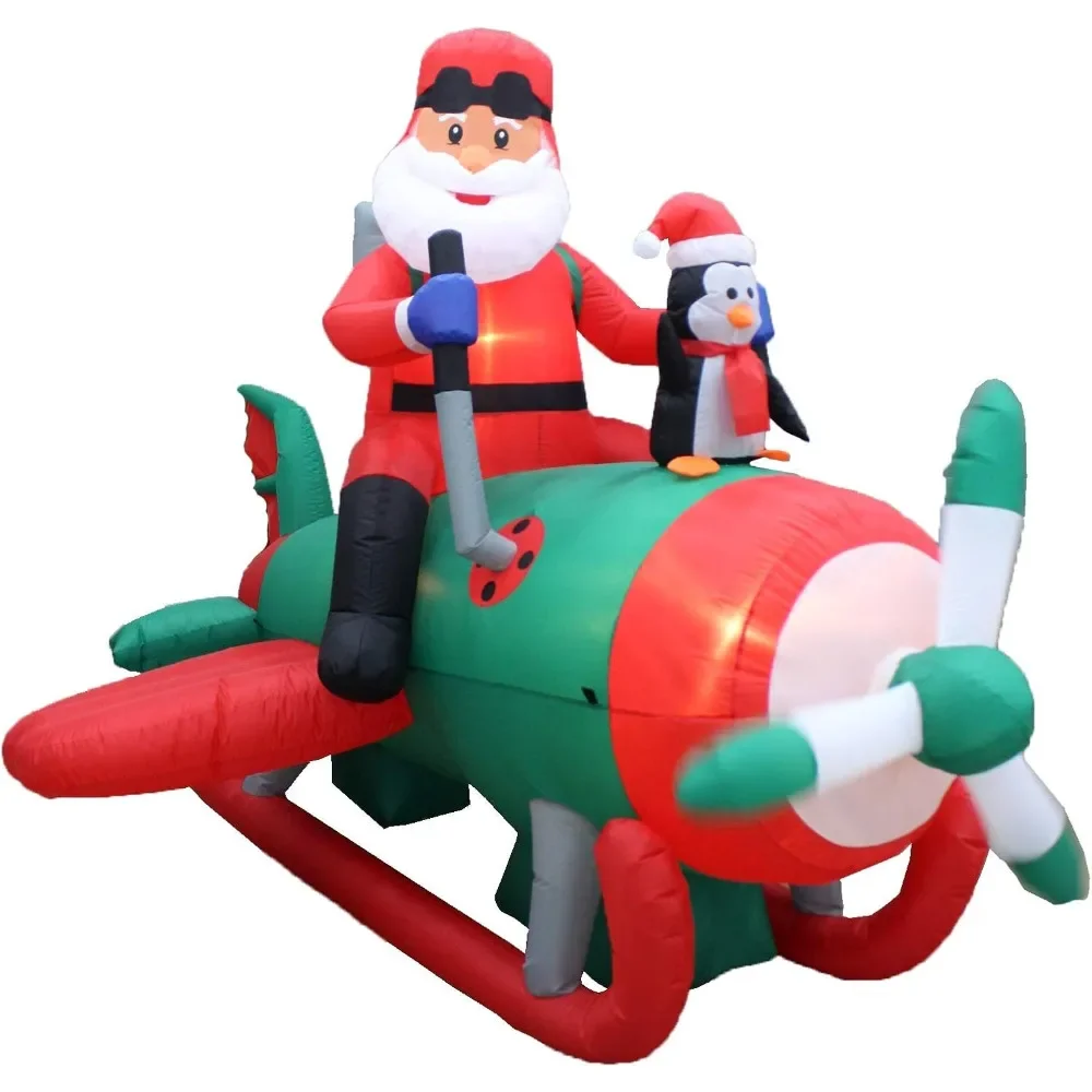 

Christmas Inflatable Animated 8 Foot Long Santa Claus with Penguins Airplane Decor Outdoor Indoor Holiday Christmas Inflatable