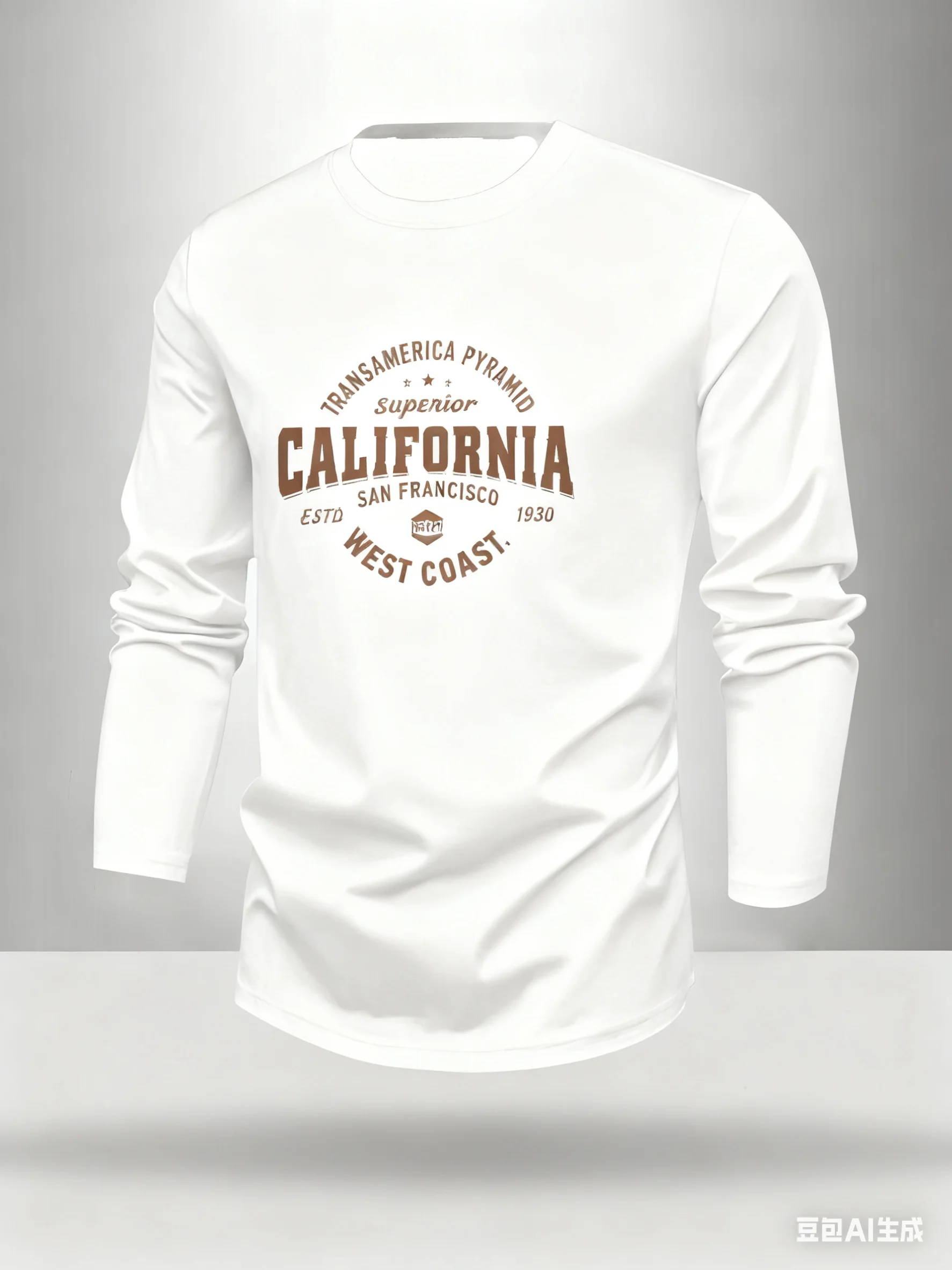 2026 Men's Basic Casual Daily Versatile Sports Loose Fit California West Coast Printed Round Neck Long Sleeved T-shirt Top