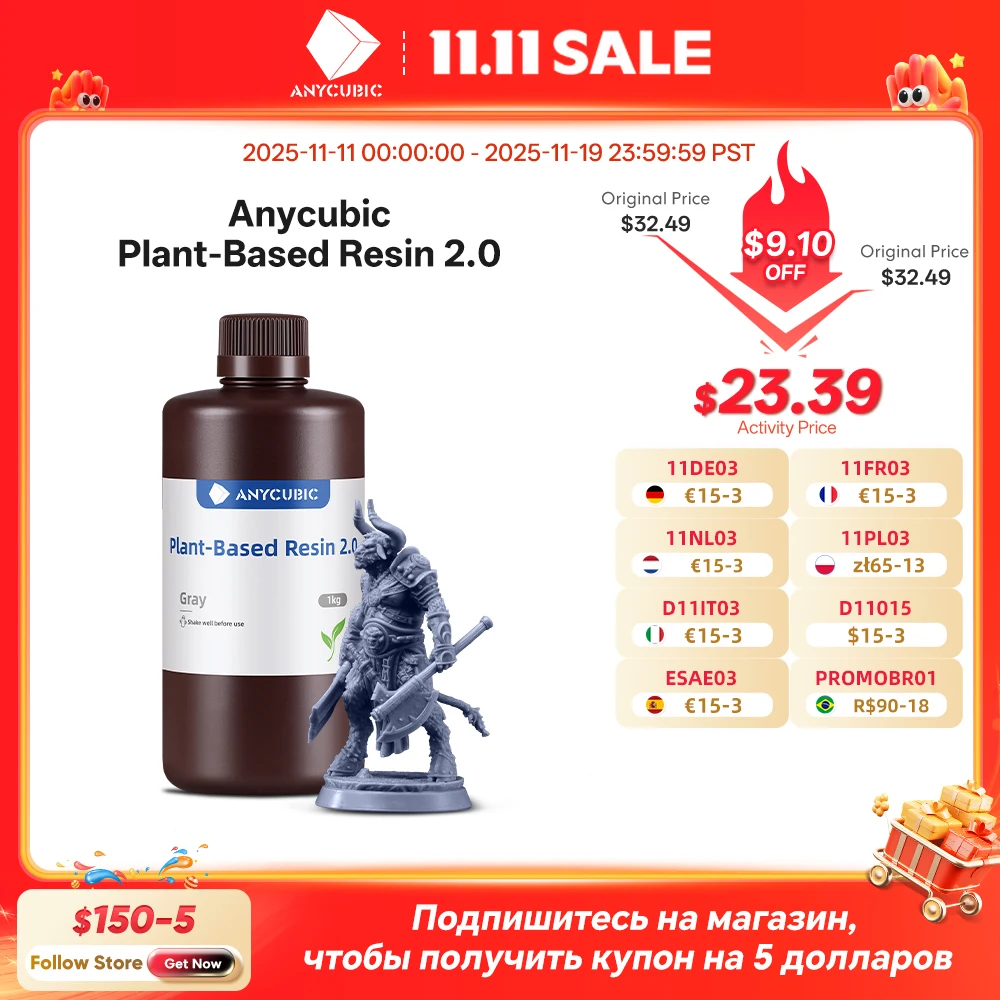 NIEUWSTE ANYCUBIC ECO UV-hars 2.0 voor LCD 3D-printer Geurarme veiligheid 405nm UV-hars op plantaardige basis Hoge precisie Snelle uitharding