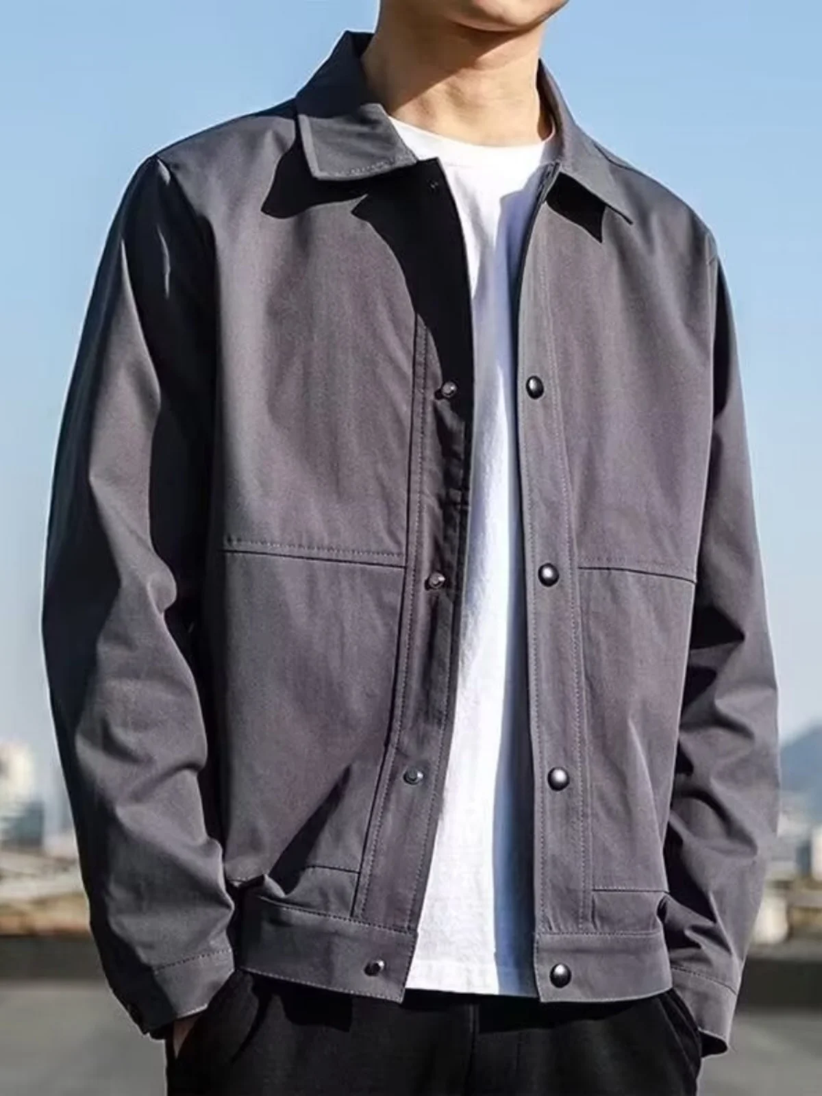 Spring Autumn Men's Jacket Casual Slim Fit Collar Youth Fashionable Comfortable  Color Outerwear Versatile Shirt