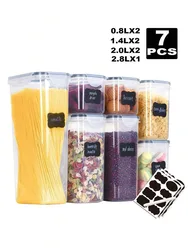 1/3/5/7pcs Food Storage Jars Reusable Plastic Food Sealed Jars with Lids for Kitchen Food Storage with Label Paper Marker