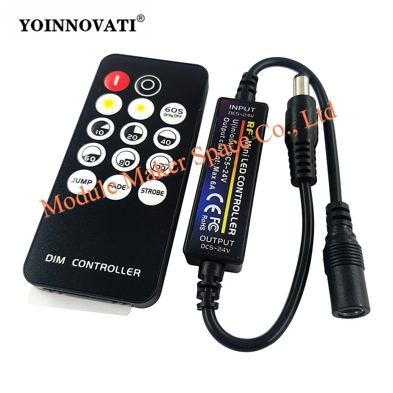 Mini Single Color LED Controller Kit: with 14-Key RF Remote, Dimmer Low Voltage On/Off Switch(Battery Not Included)