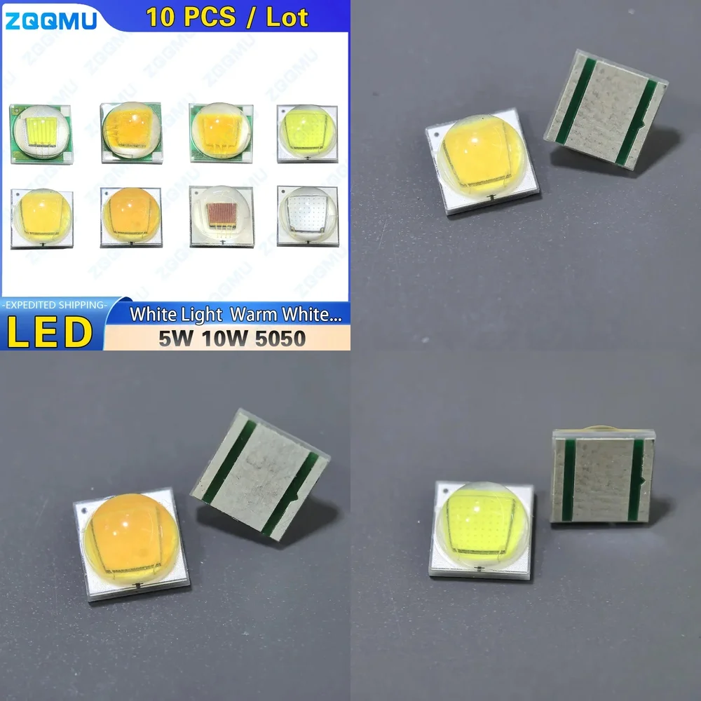 

5050 Светодиодный чип высокой мощности 10 Вт 5 Вт Белый Теплый Белый Желтый Красный Зеленый Синий Керамическая подложка 55 мил Автомобильное освещение Лампа из бисера
