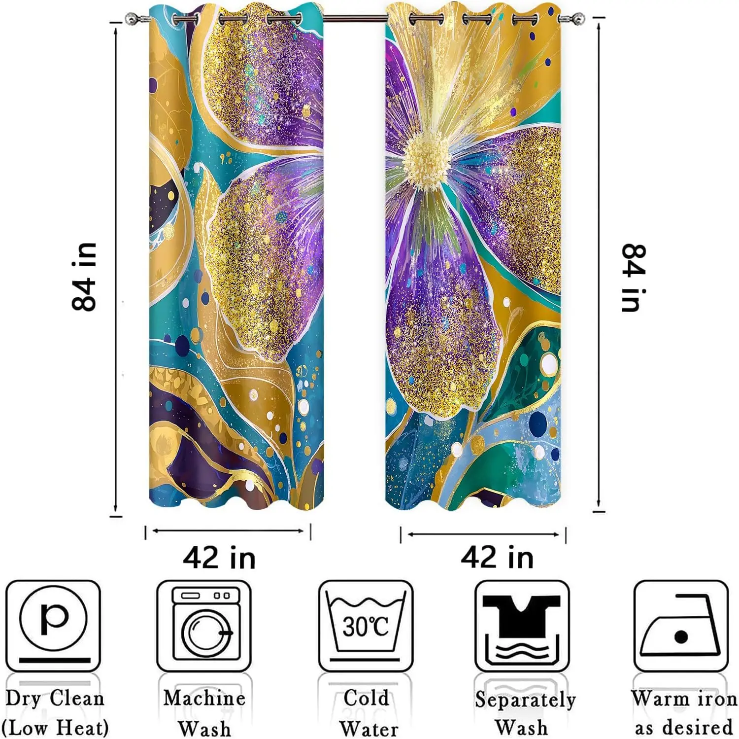 Abstract Floral Gold Glitter Curtains Window Drapes Panels Modern Living Room Home Decor Curtain Set