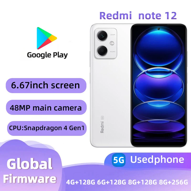 Redmi Note 12 5G Android 6.67 inch RAM 8GB ROM 256GB Qualcomm Snapdragon 4 Gen1 used phone