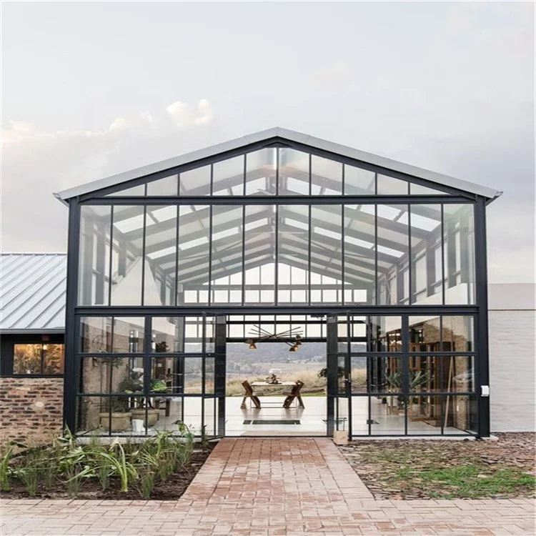 Big Aluminum Alloy Modern Prefab Villa Small Low Cost Frame Glass Garden Greenhouse Glass House Prefab House Triangle