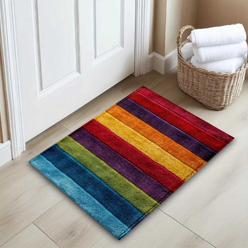 VIKAMA Rainbow Striped Bathroom Carpet Absorbent Shower Area Bathtub Entrance Door Non slip Foot Mat Home Decoration