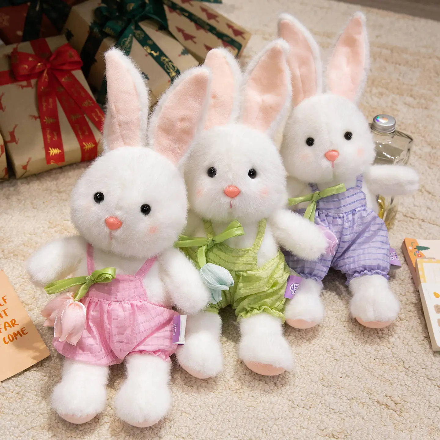

35cm Cute Overall Bunny Tulip Rabbit Plush Toy Comforting Companion Sleep Pillow Birthday Gift for Kids