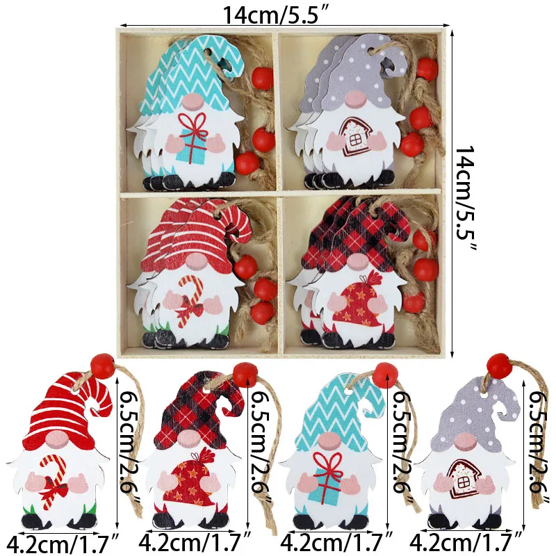 9/12pcs Navidad New Year Gift Christmas Tree Decorations Gnomes Wooden Pendants Ornaments Xmas Decorations for Home Noel