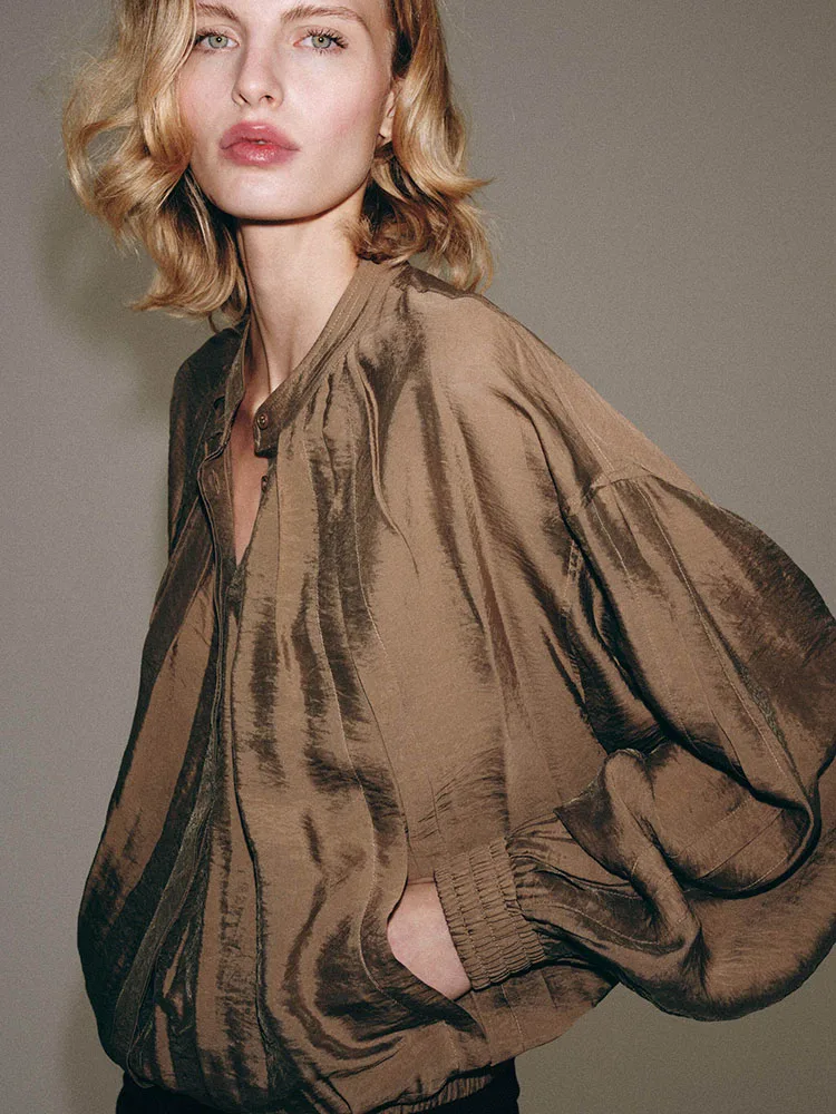 Fashionable Long Sleeve round Neck Drapey Shirt Jacket Women's Versatile Outerwear Short Style Autumn New Arrival 2026