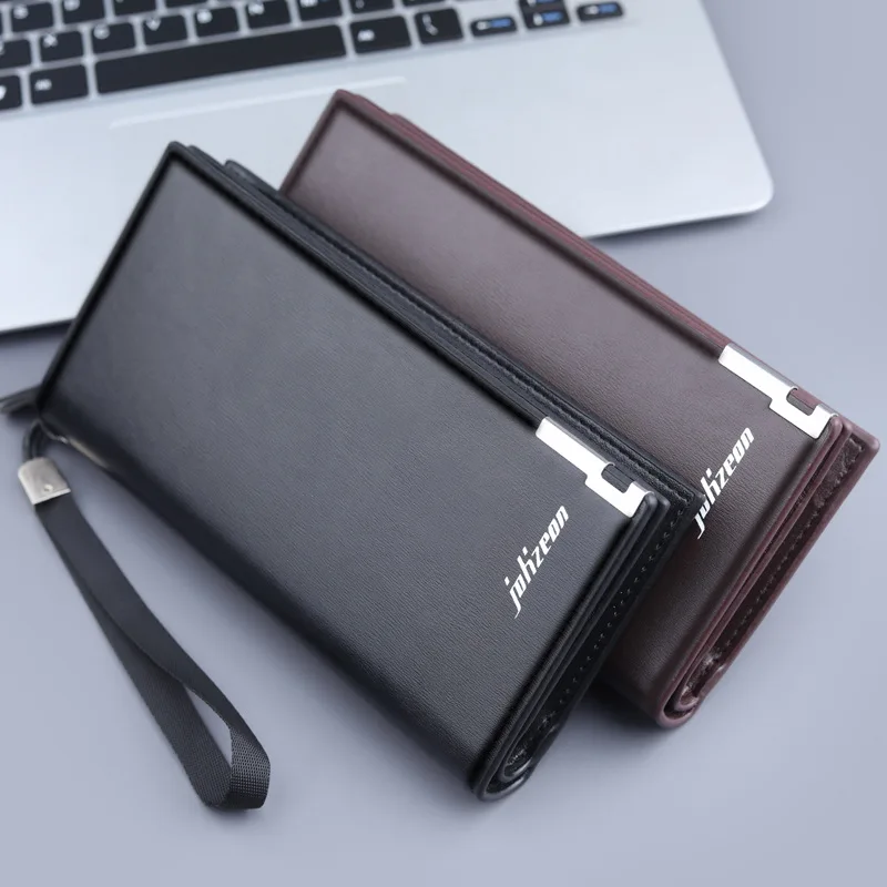 Fashion Long Men's Wallets Large Capacity Multi-function Card Holder with Zipper Solid Color PU Leather Purse Mobile Phone Bag
