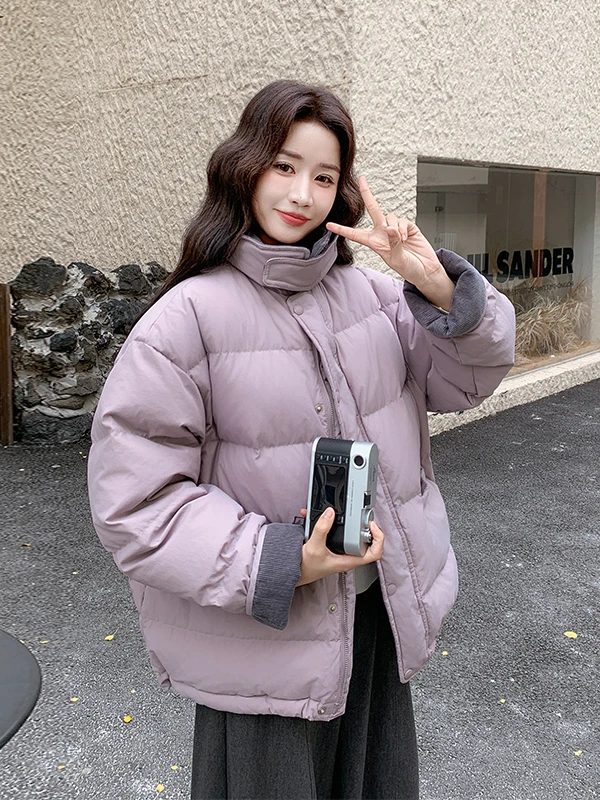 퍼플 웜 90 화이트 듀 다운 자켓 여성용 겨울 패션 한국 스타일 안티에이징 테니드 아우터웨어 캐주얼 루즈핏