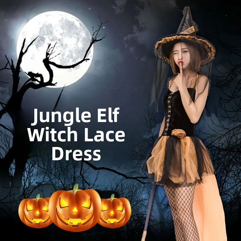 

loween Adult Costume Lace Dr Jungle Elf Witch Role Play Bar Par Stage Faionable Women's Traditional Clothing