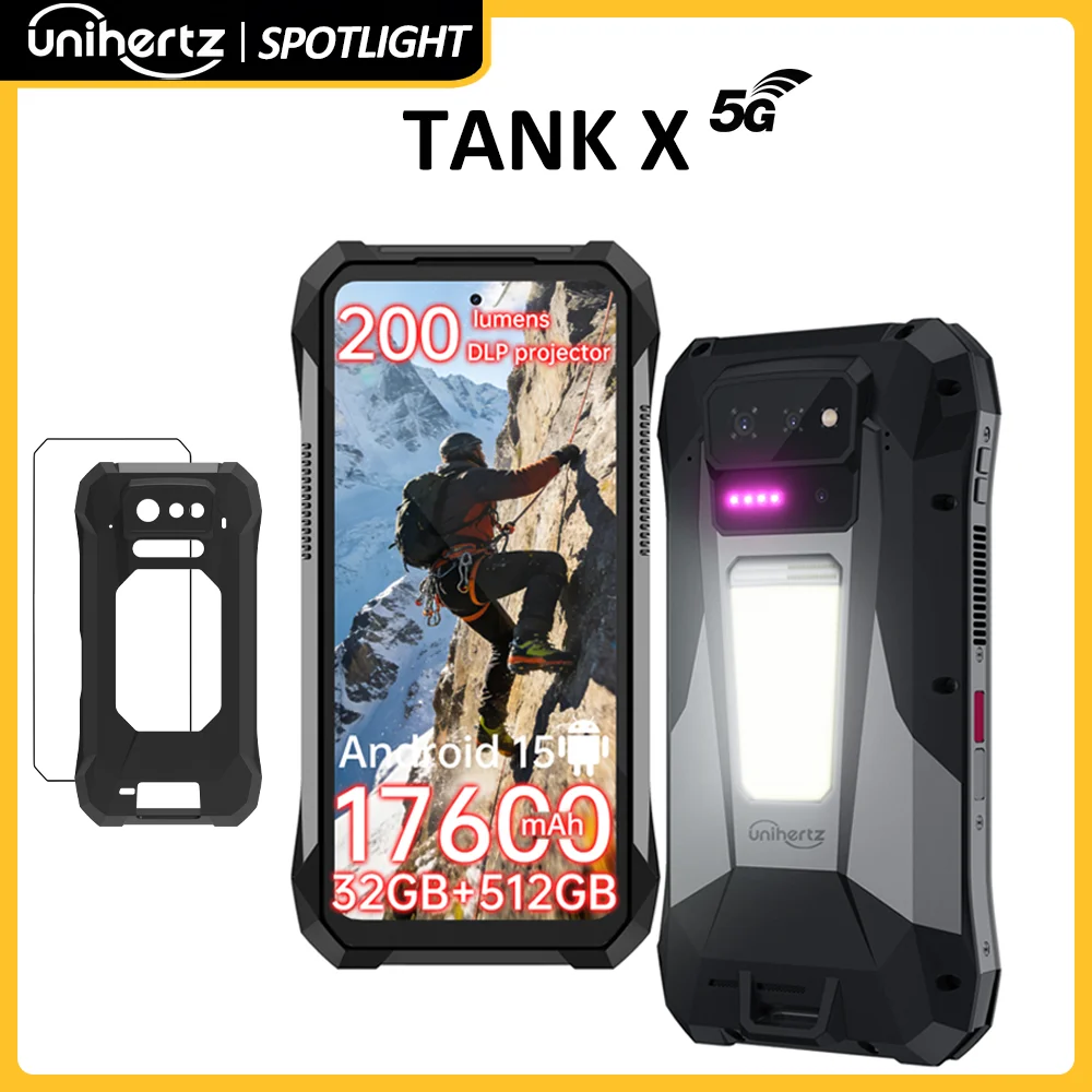 Światowa premiera】Unihertz by 8849 TANK X Wytrzymały telefon 5G z Androidem 15, wbudowanym projektorem 1080P o jasności 220 lumenów, baterią 17600mAh i pamięcią 32+512GB — zdjęcie produktu 9