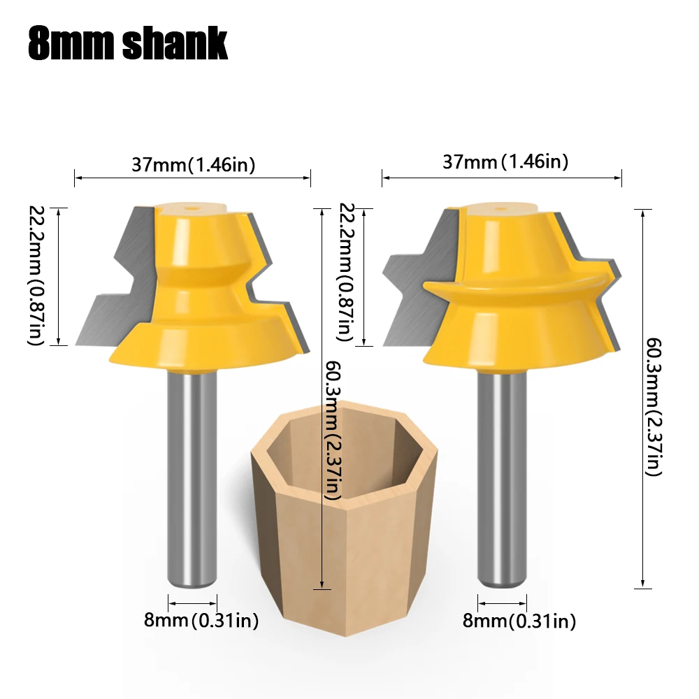 2pc Lock Miter Router 22.5 Degree Glue Joinery Router Bit - 1/2\