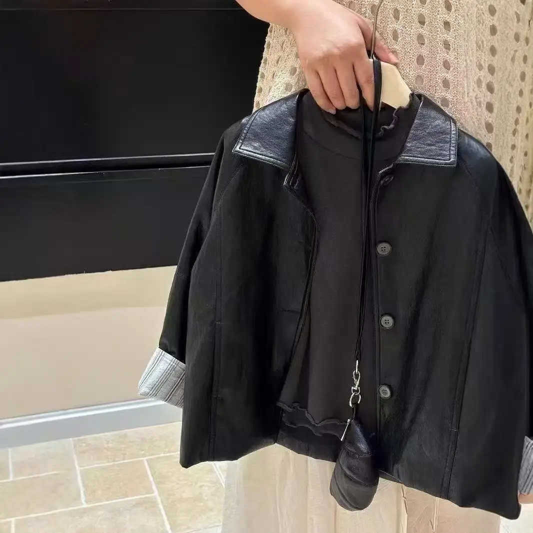 Girls' Outerwear Spring and Autumn 2026 New Style Children's Fashionable Western Style Simple Cuff Design Black Leather Jacket