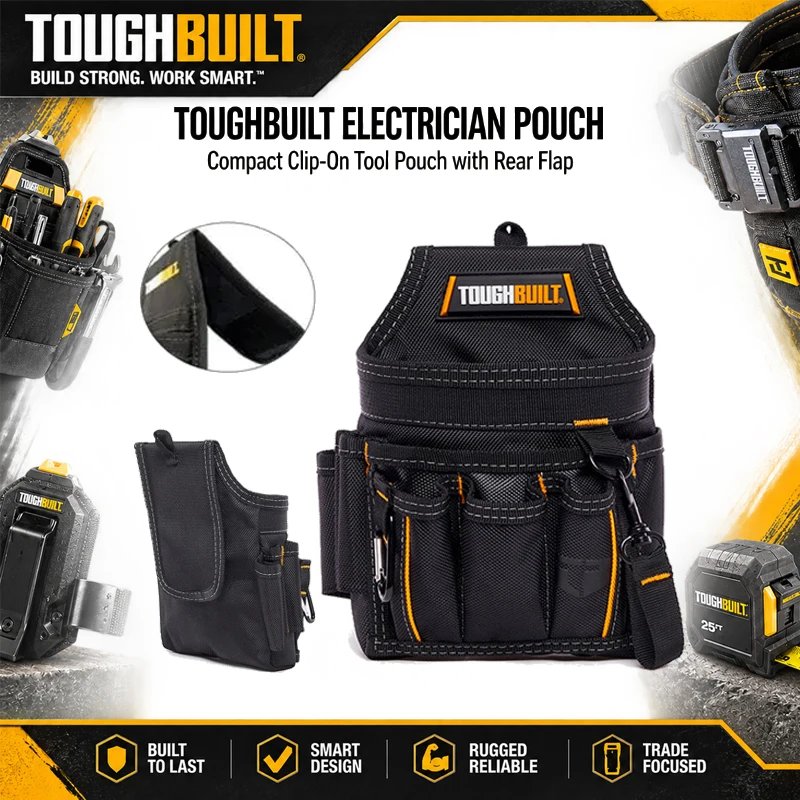 Toughbuilt TB-229 Universal Electrician Tool Bag, Durable And Portable, With Softly Padded Waist Belt And Shoulder Straps