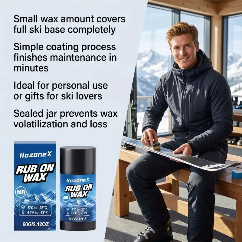 Rub On Ski Wax 60g Mess Free Portable Simple Application Wax for Snowboarding Beginner Ski Enthusiasts