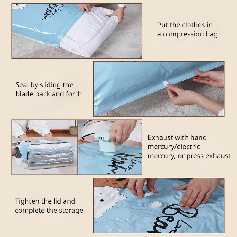 1/4 pcs vacuum compression bag for bedroom organizing and travel, preserving clothes, quilts and blankets