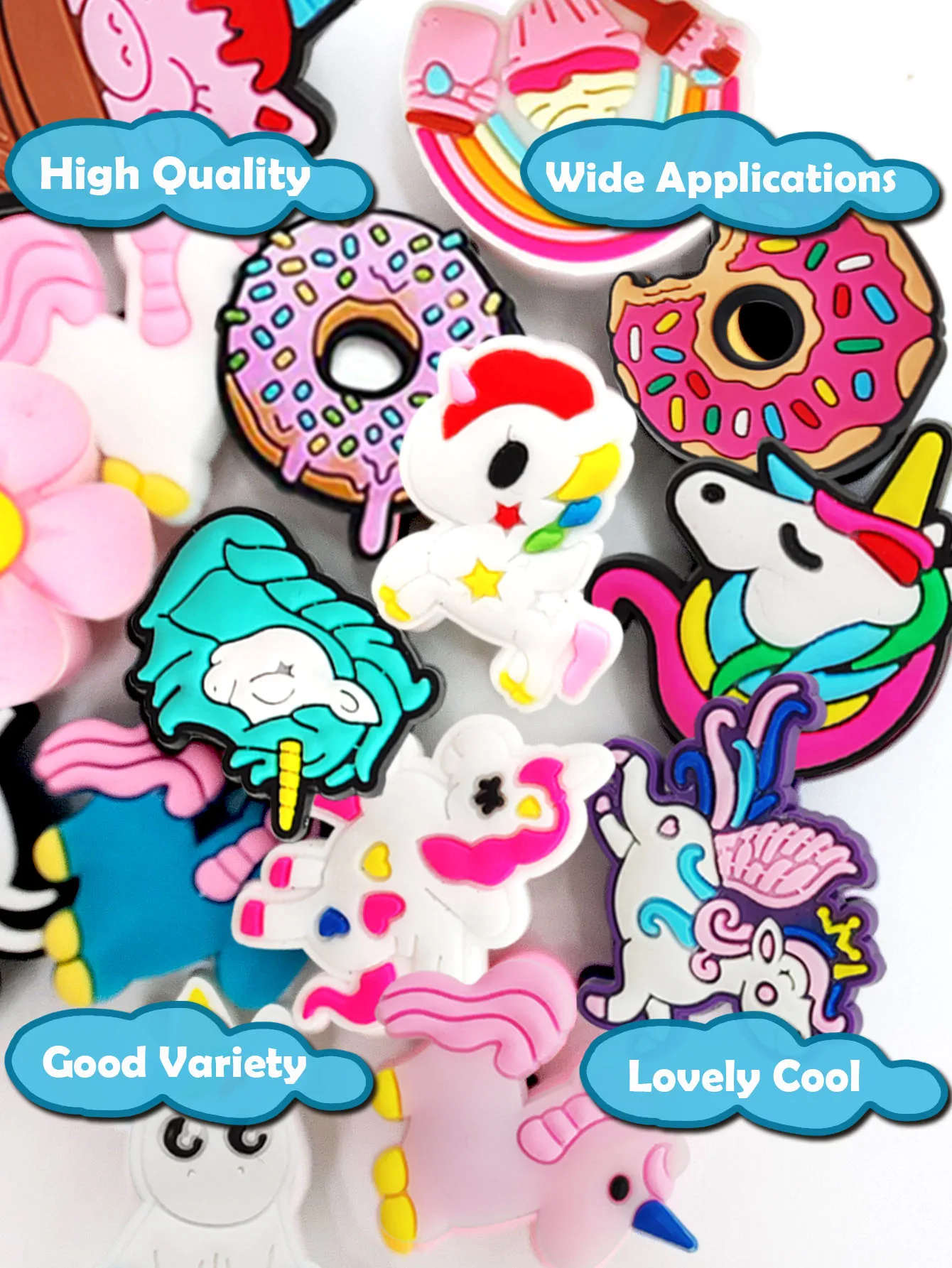 16Pcs Cute Unicorn Series Shoe Charms For Shoe Key Chain Sandals Beach Bags, PVC Shoe DIY Decorations Charms For Premium Quality